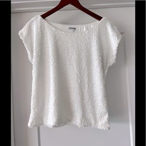 Express Sequined Cream Tee / Short Sleeve Top